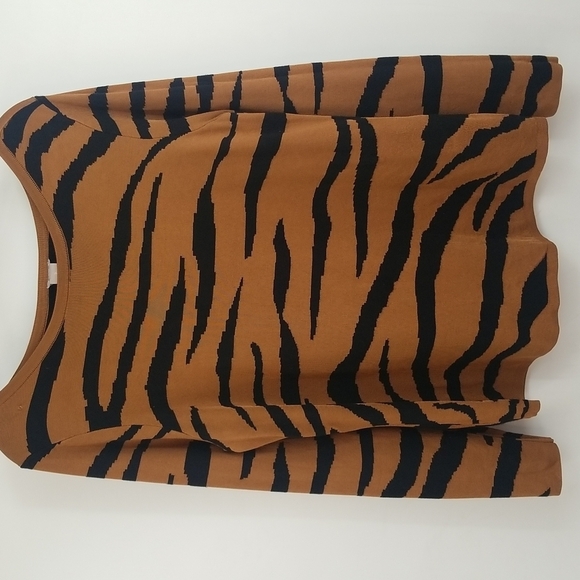 Chico's Animal Striped Crew Neck Stretch Knit Pullover Sweater Top - Picture 11 of 12